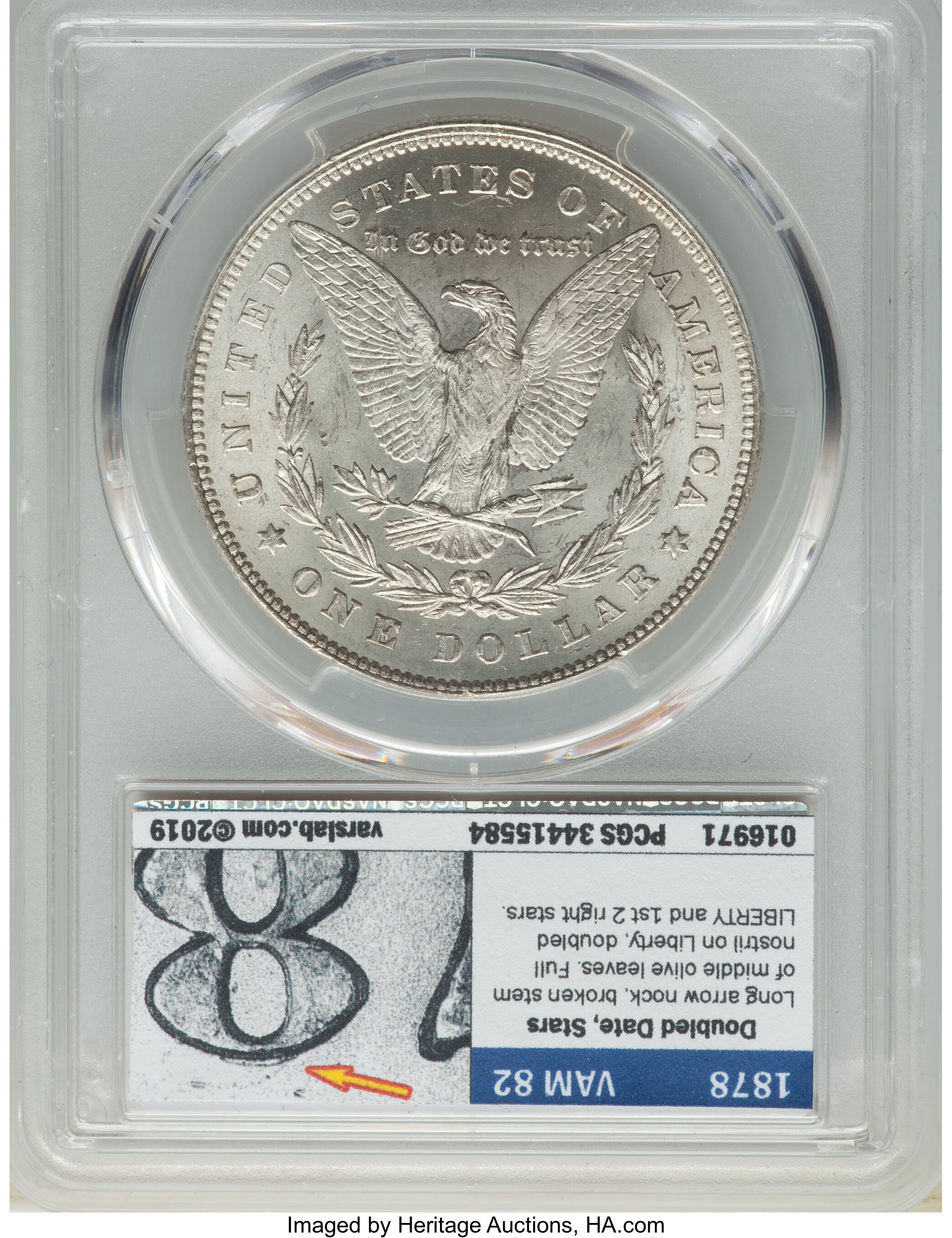 1878 7TF $1  Reverse of 1878, Doubled Stars, VAM-82 MS64 thumbnail 11