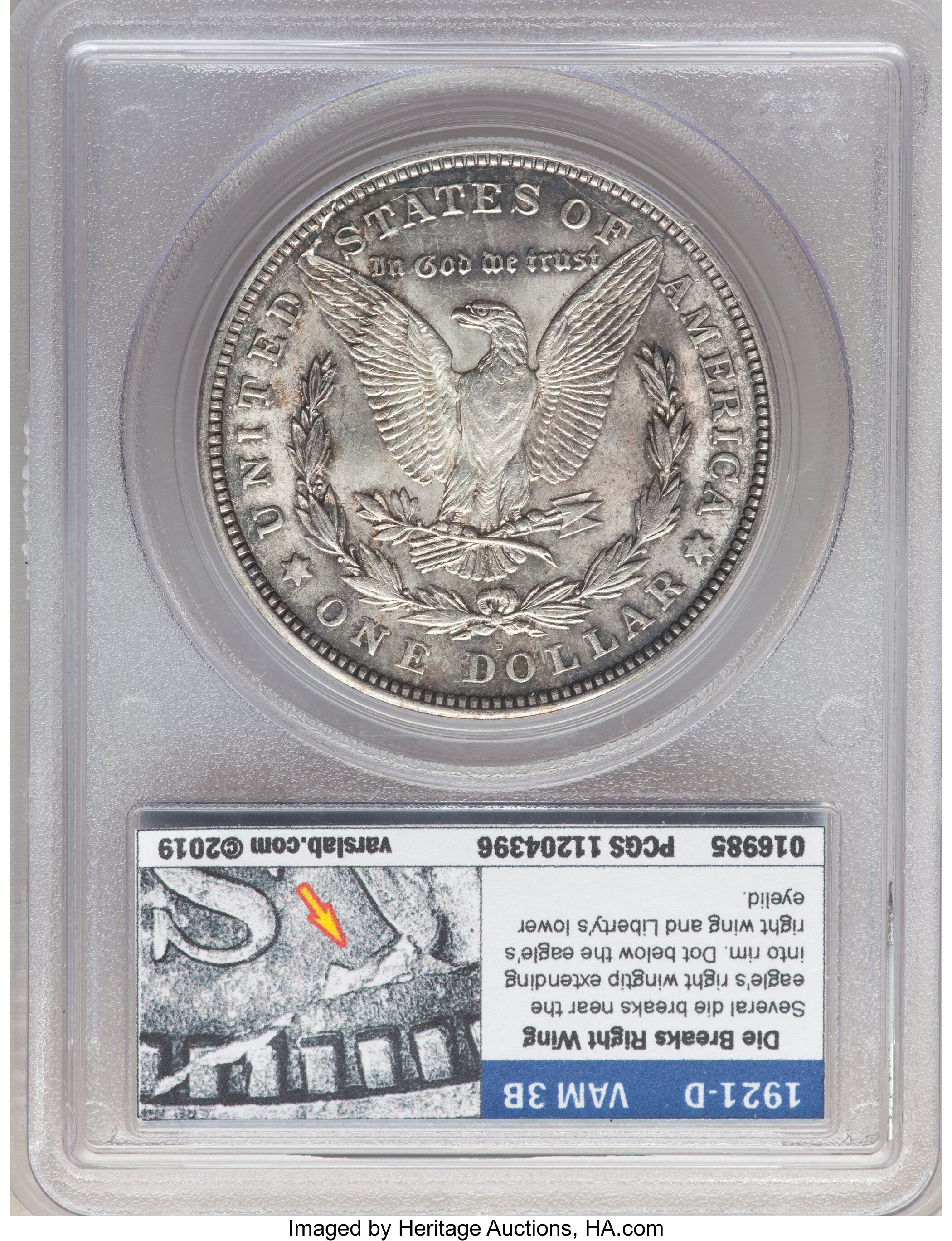 1921-D $1  Wing Dot, VAM-3A MS60 CAC thumbnail 4