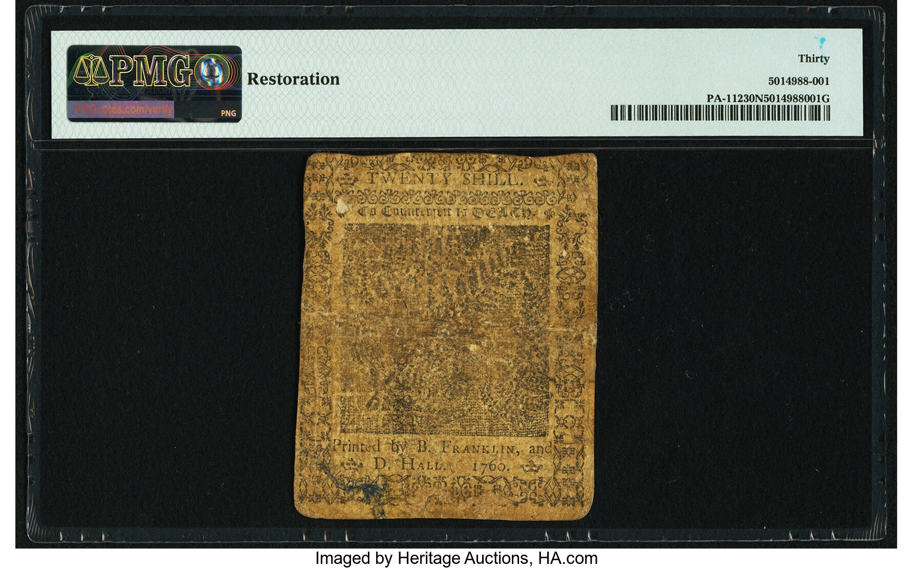 image for: Pennsylvania May 1, 1760 20s PMG Very Fine 30 Net....