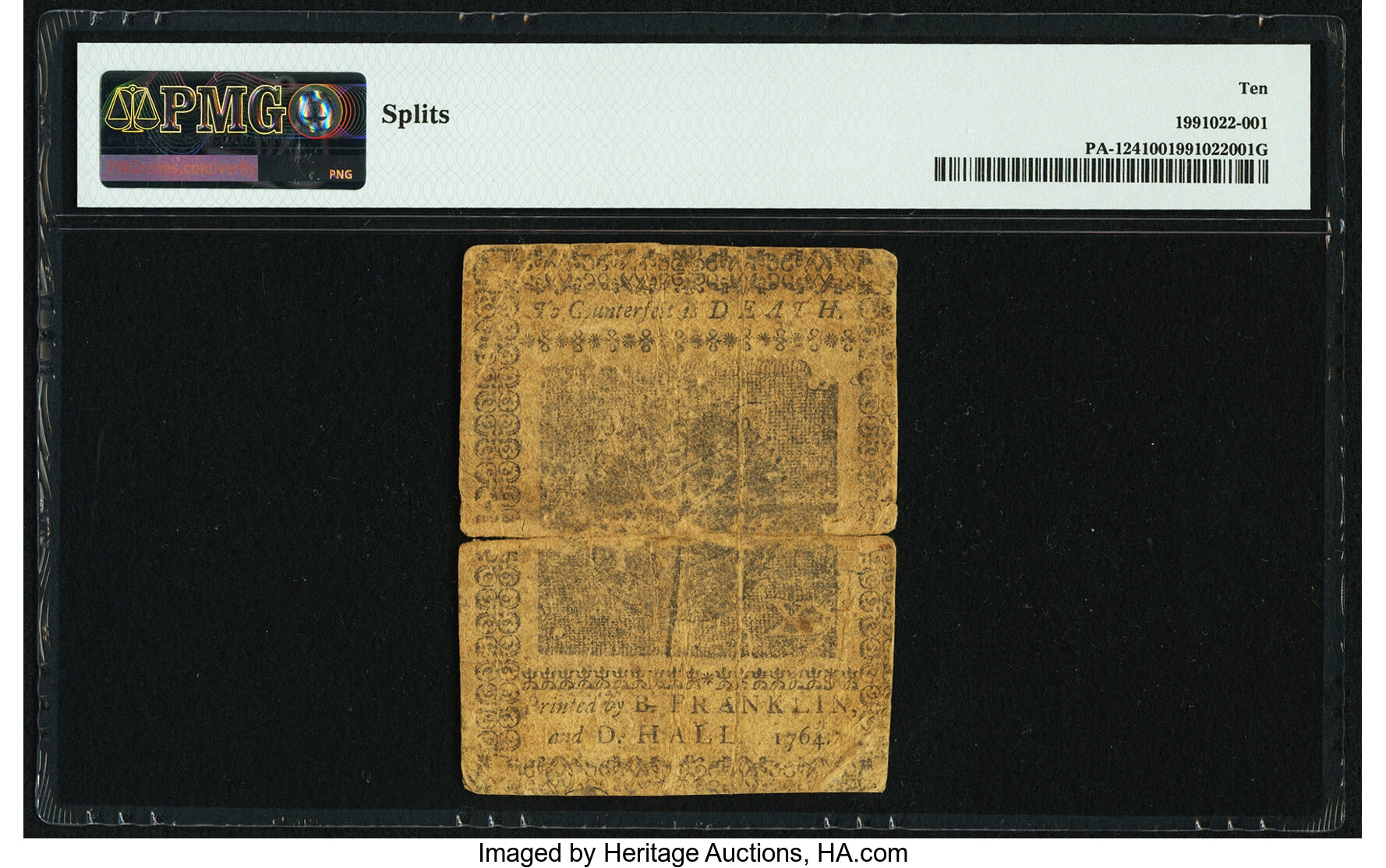 image for: Pennsylvania June 18, 1764 10s PMG Very Good 10....