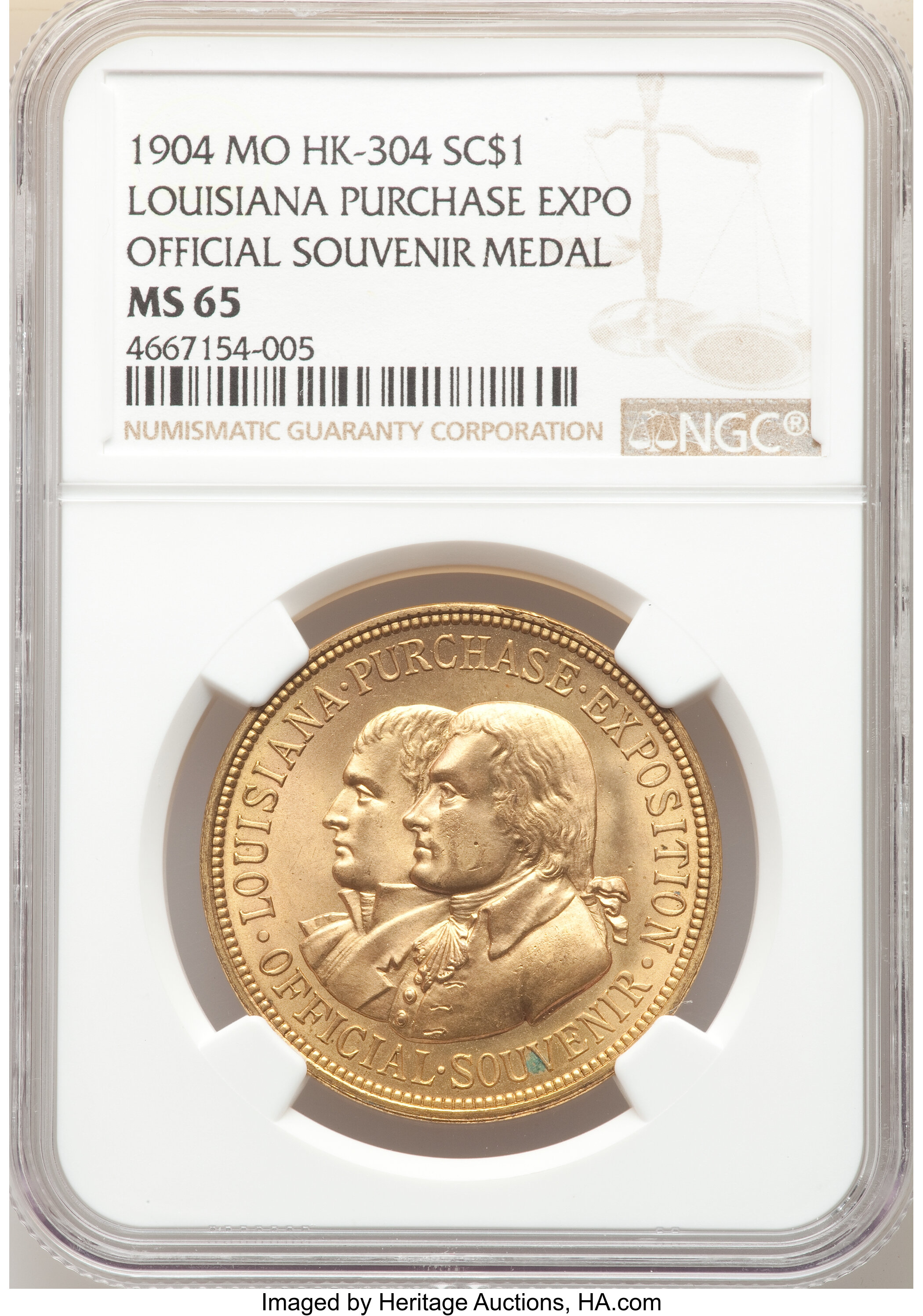 image for: 1904 Medal Louisiana Purchase Exposition, Official Souvenir Medal, Gilt, HK-304, R.3, MS65 NGC....