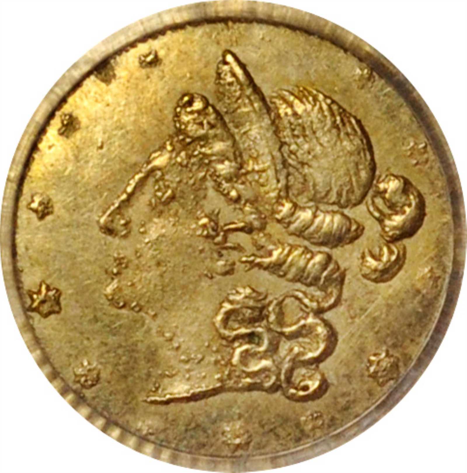 image for: 1854 Round 25 Cents. BG-216. Rarity-6. Liberty Head. MS-62 (PCGS).