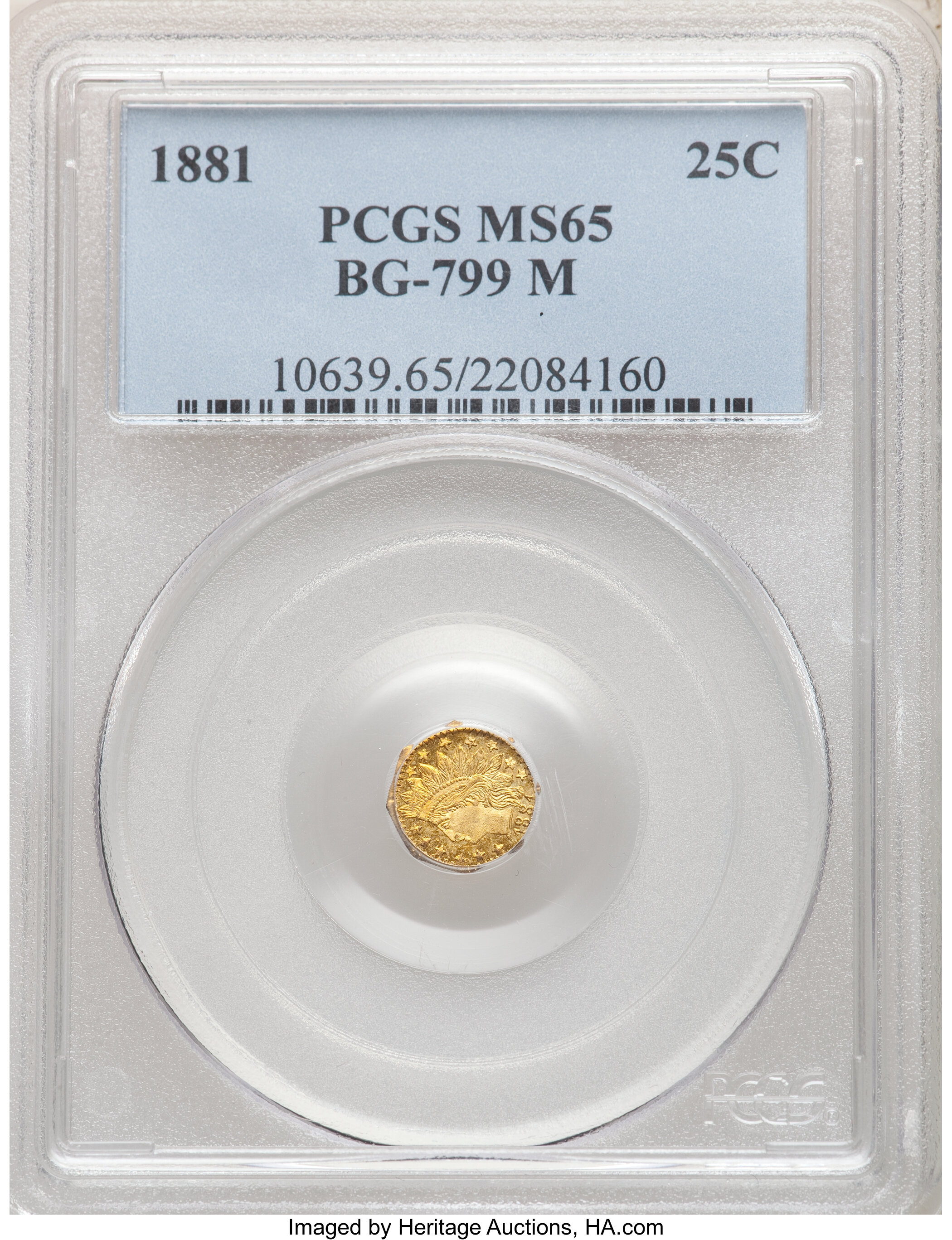 image for: 1881 25C Indian Octagonal 25 Cents, BG-799M, Low R.5, MS65 PCGS. PCGS Population: (11/1). NGC Census: (2/0).  ...