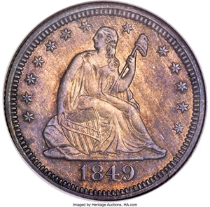 image for: 1849 25C PR64 NGC. CAC. Briggs 4-C....