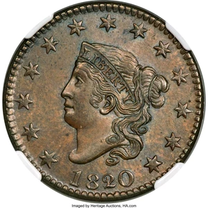 image for: 1820/19 1C N-1, R.1, MS65 Brown NGC....