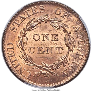 image for: 1820 1C Large Date, N-13, R.1, MS65 Red and Brown PCGS. CAC....