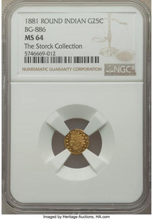 image for: 1881 25C Indian Round 25 Cents, BG-886, High R.5, MS64 NGC....