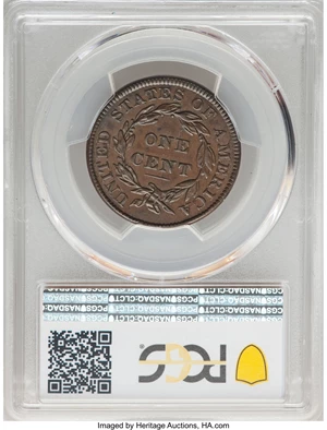 image for: 1835 1C Head of 1836, N-14, R.2, AU50 PCGS. PCGS Population: (15/77). NGC Census: (5/85). CDN: $220 Whsle. Bid for NGC/PCGS...