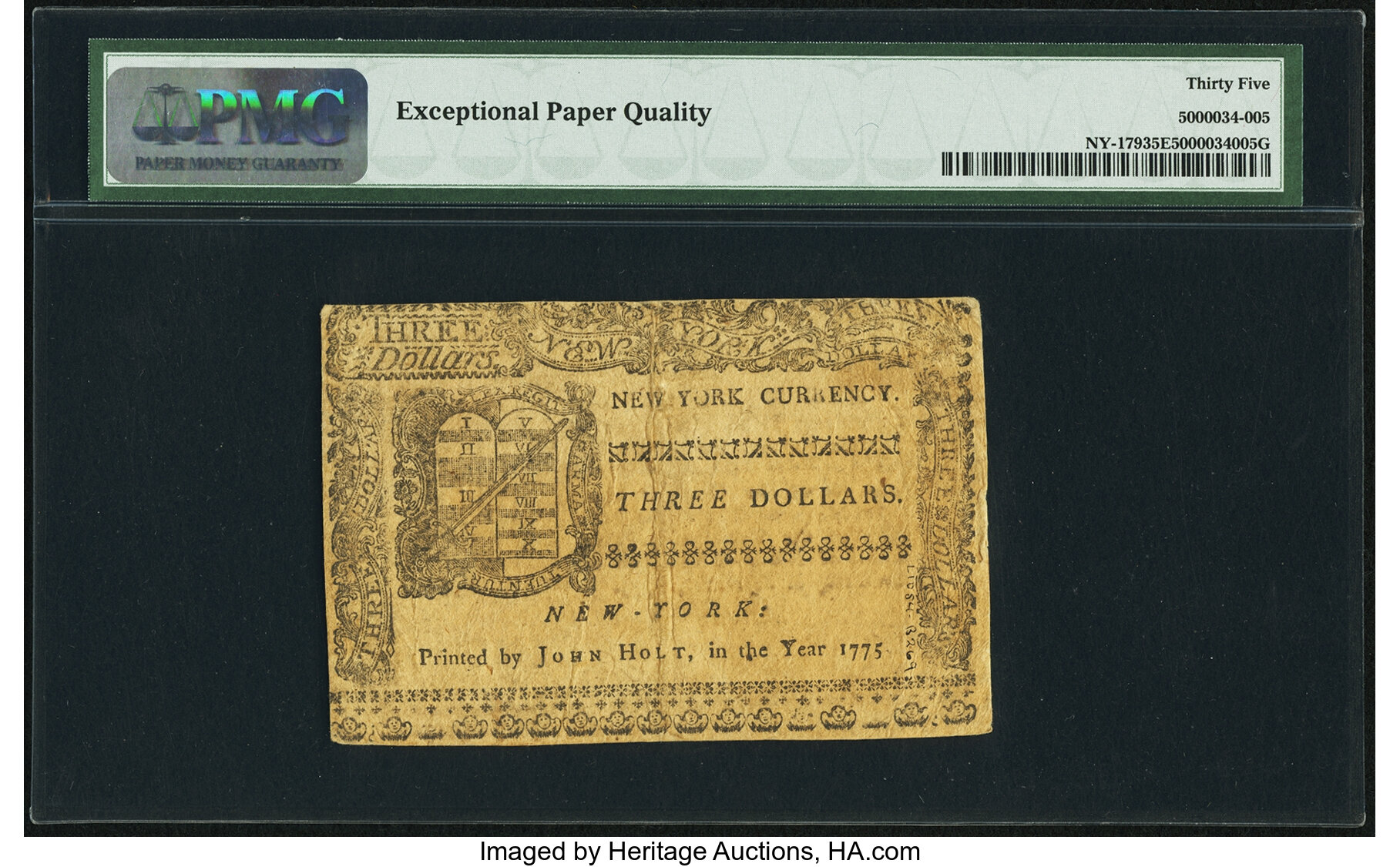 image for: New York September 2, 1775 $3 PMG Choice Very Fine 35 EPQ....