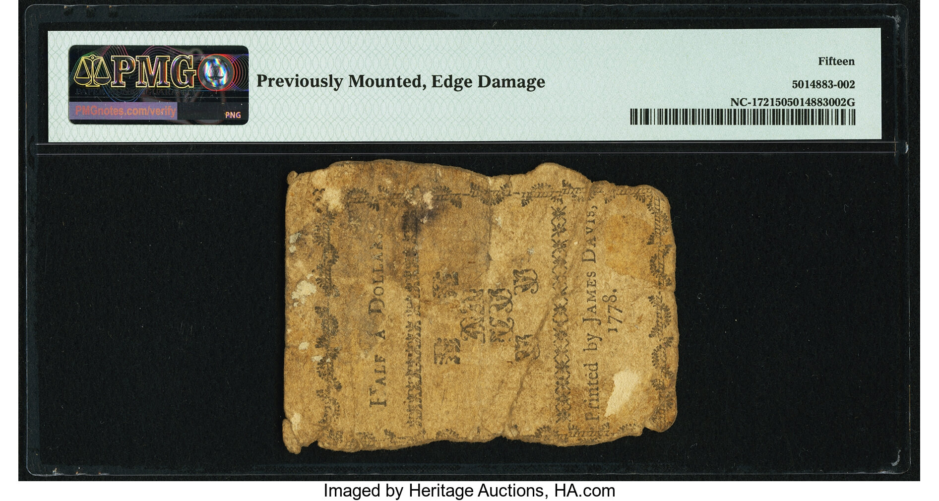 image for: North Carolina August 8, 1778 $1/2 Behold! A New World PMG Choice Fine 15....