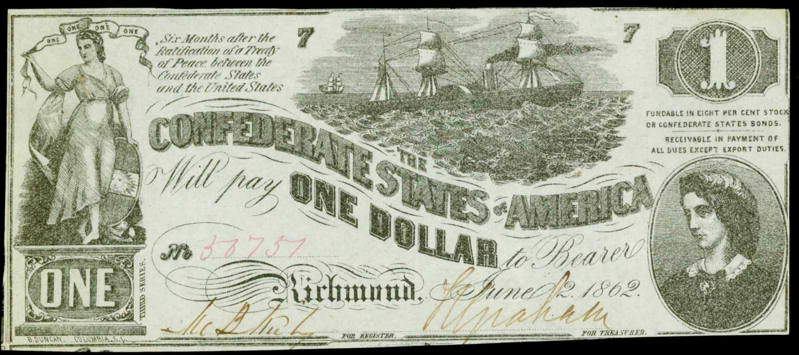 image for: T-44. Confederate Currency. 1862 $1. PCGS Very Choice New 64 PPQ.
