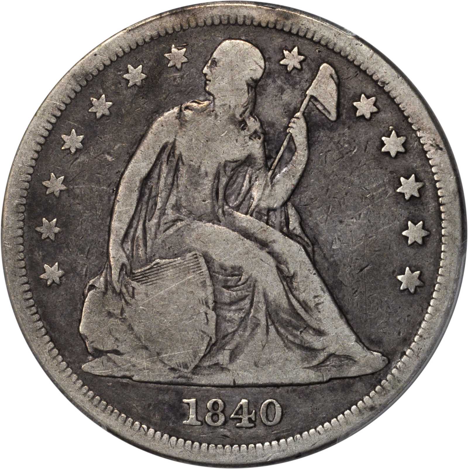 1840 Liberty Seated Silver Dollar. VG-10 (PCGS).