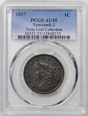 image for: 1817 Matron Head Cent. N-2. Rarity-3. Noyes Die State-C/E. AU-55 (PCGS).