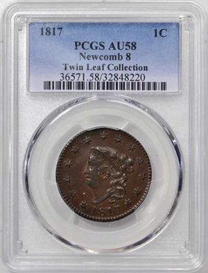 image for: 1817 Matron Head Cent. N-8. Rarity-2. Noyes Die State-B/B. AU-58 (PCGS).