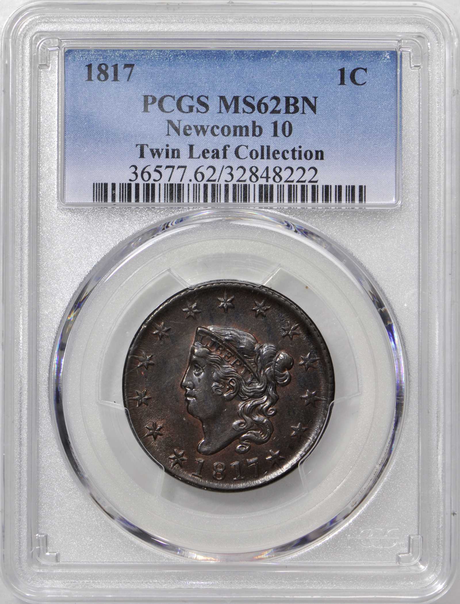image for: 1817 Matron Head Cent. N-10. Rarity-1. Noyes Die State-C/B. MS-62BN (PCGS).