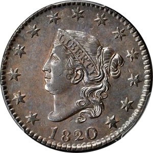 image for: 1820/19 Matron Head Cent. N-1. Rarity-1. Noyes Die State-A/A. AU-55 (PCGS).