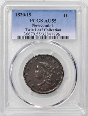 image for: 1820/19 Matron Head Cent. N-1. Rarity-1. Noyes Die State-A/A. AU-55 (PCGS).
