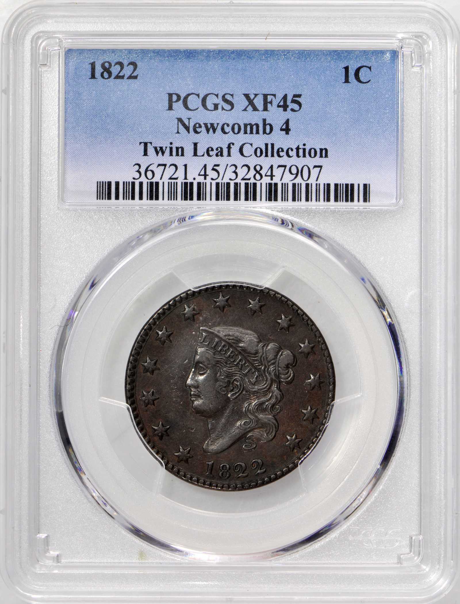 image for: 1822 Matron Head Cent. N-4. Rarity-2. Noyes Die State-A/A. EF-45 (PCGS).