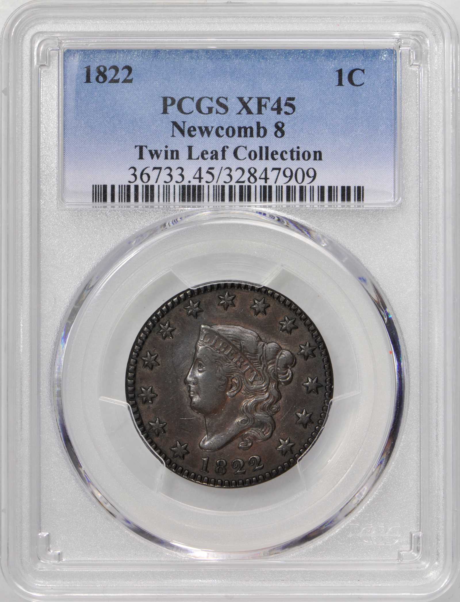 image for: 1822 Matron Head Cent. N-8. Rarity-4. Noyes Die State-A/C. EF-45 (PCGS).