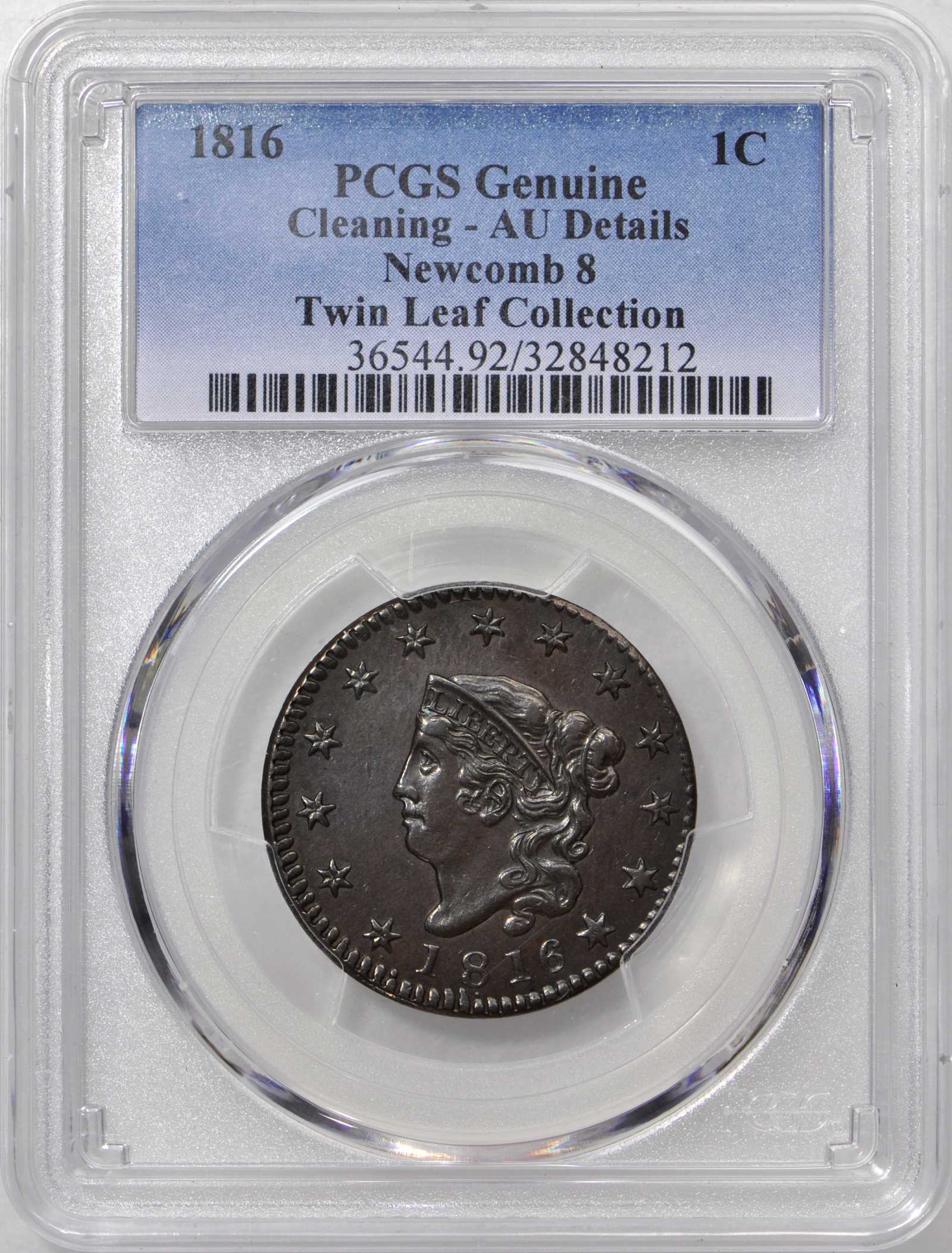 image for: 1816 Matron Head Cent. N-8. Rarity-3. Noyes Die State-A/B. AU Details—Cleaning (PCGS).