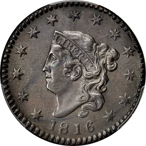 image for: 1816 Matron Head Cent. N-1. Rarity-4. Noyes Die State-B/A. AU Details—Tooled (PCGS).