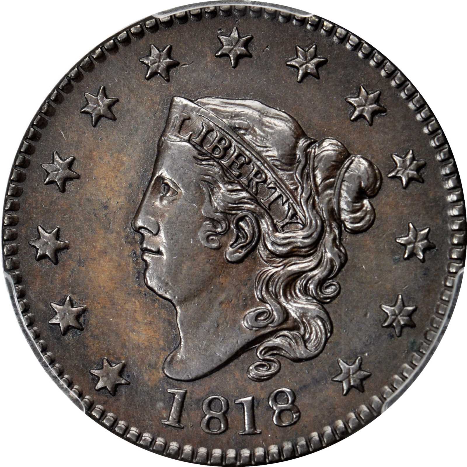 image for: 1818 Matron Head Cent. N-2. Rarity-4. Noyes Die State-A(?)/D. AU Details—Details Engraved (PCGS).