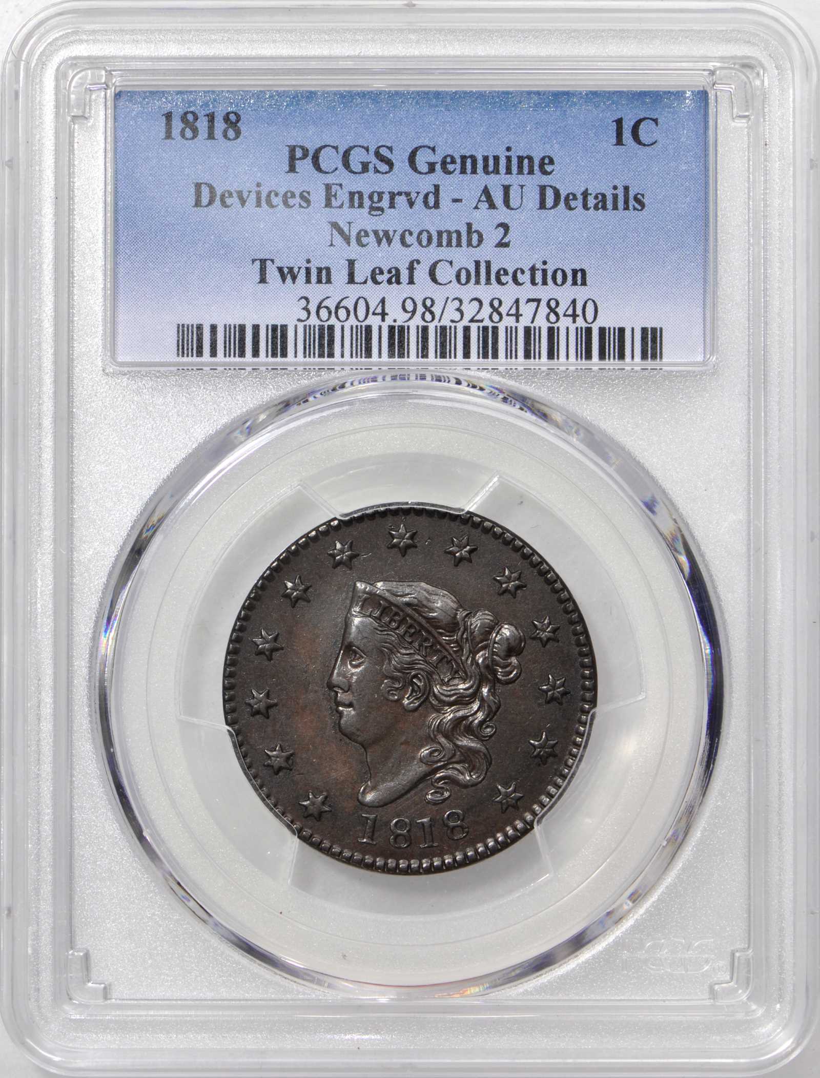 image for: 1818 Matron Head Cent. N-2. Rarity-4. Noyes Die State-A(?)/D. AU Details—Details Engraved (PCGS).