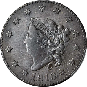 image for: 1818 Matron Head Cent. N-4. Rarity-4. Noyes Die State-D/A. EF-40 (PCGS).