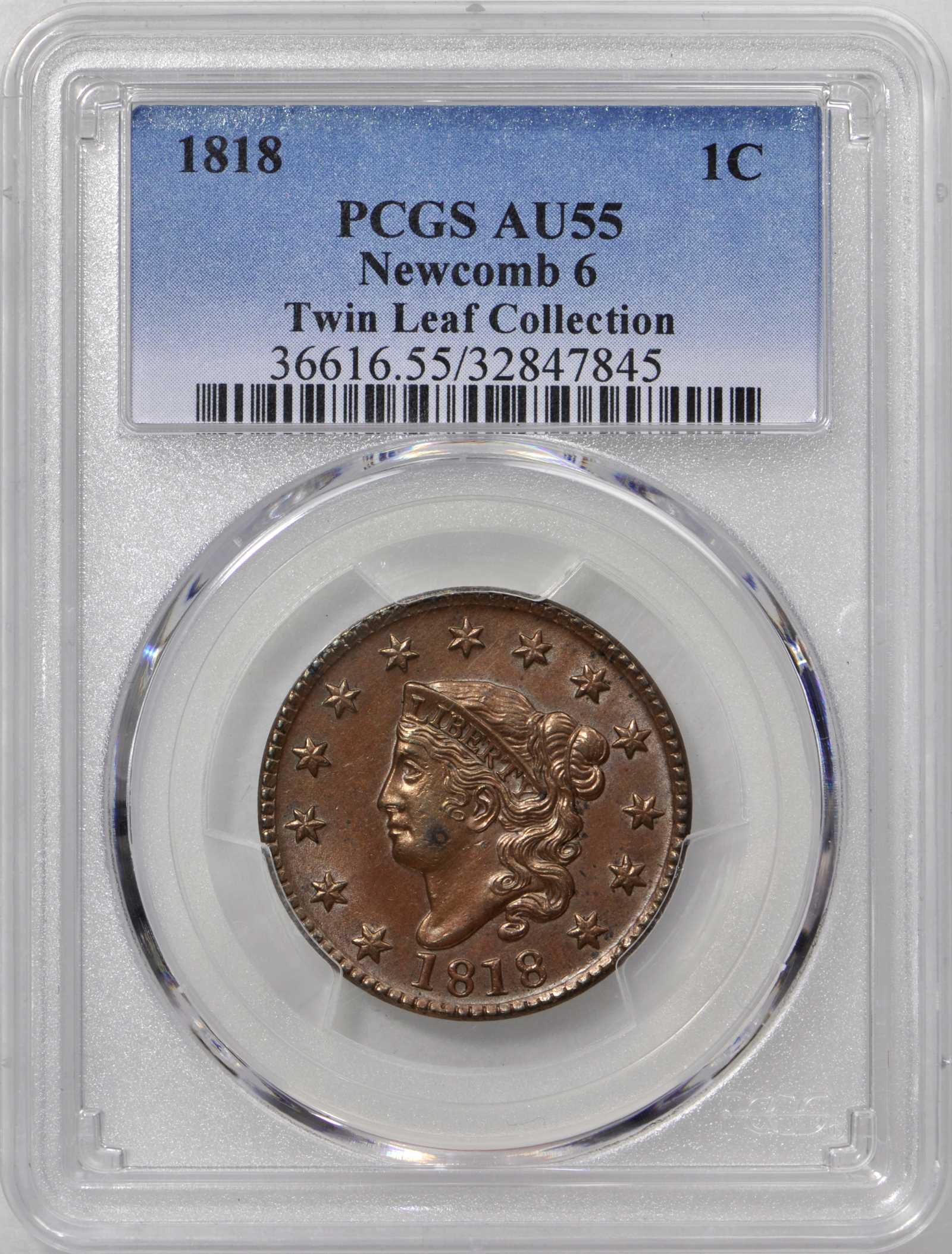image for: 1818 Matron Head Cent. N-6. Double Profile. Rarity-1. Noyes Die State-B/C. AU-55 (PCGS).