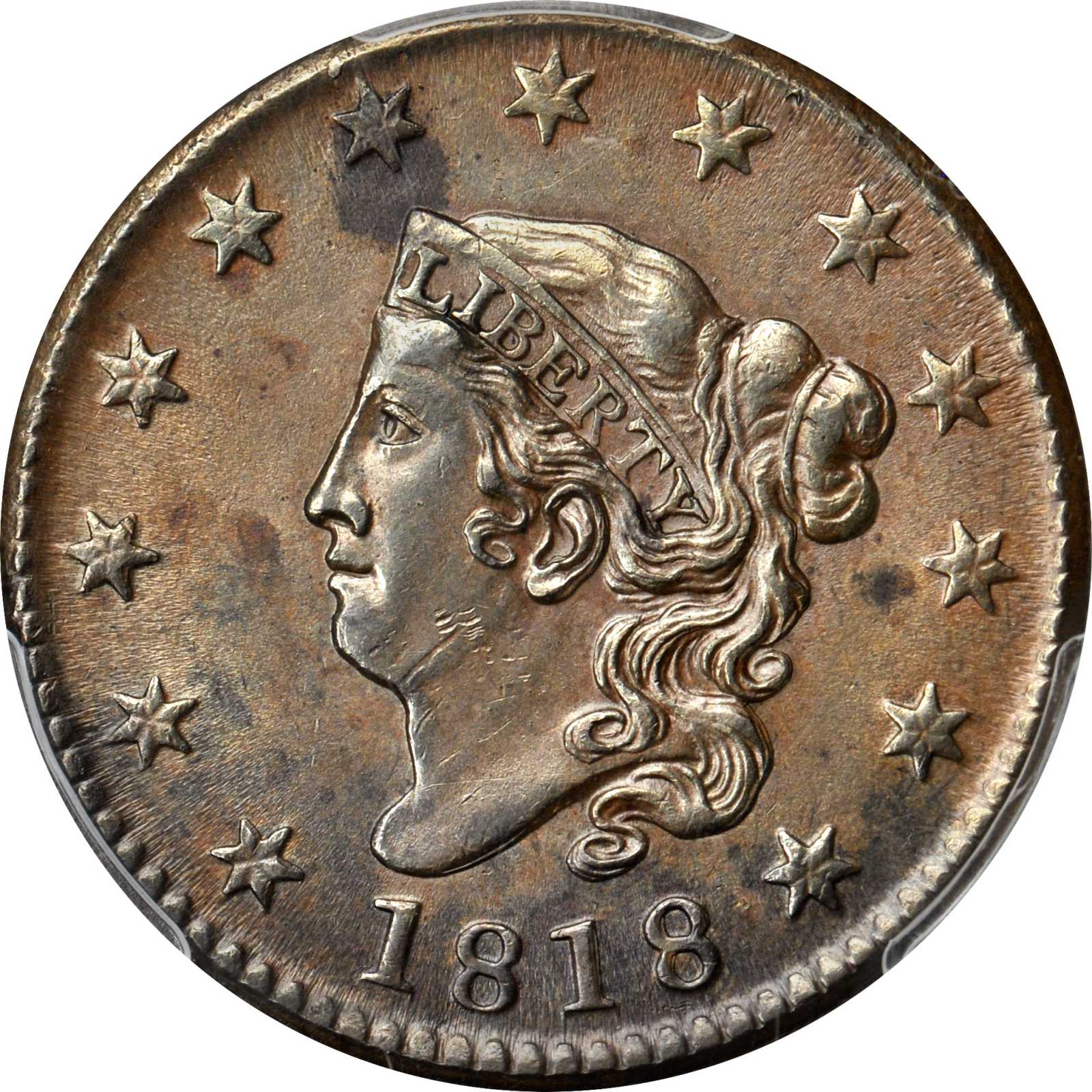 image for: 1818 Matron Head Cent. N-9. Double Profile. Rarity-3. Noyes Die State-B/B. AU-55 (PCGS).