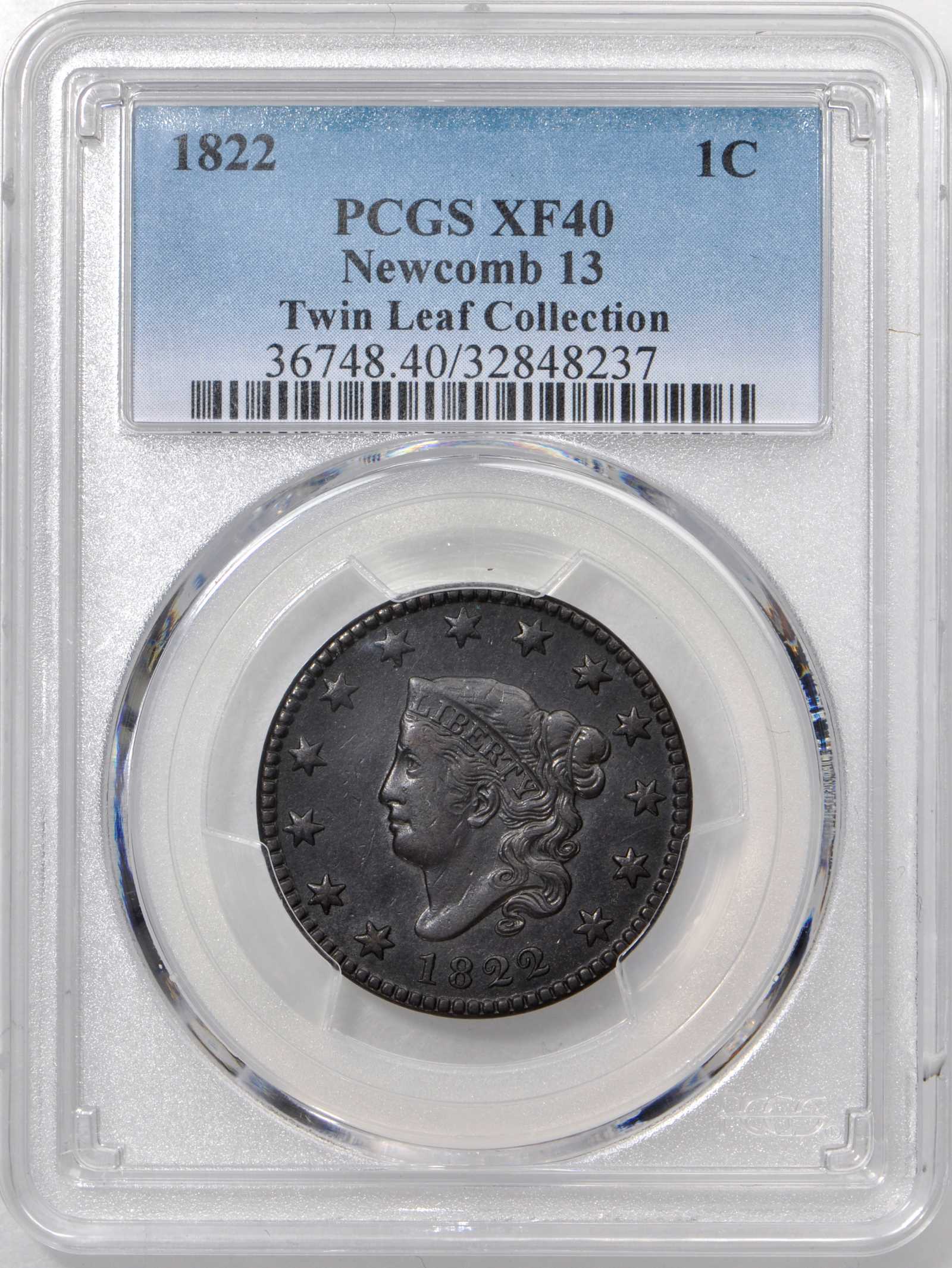 image for: 1822 Matron Head Cent. N-13. Rarity-5. Noyes Die State-C/B. EF-40 (PCGS).