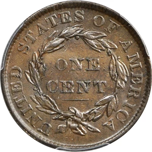 image for: 1835 Matron Head Cent. N-7, 17. Head of 1836. Rarity-1. Noyes Die State-B/B, late. AU-55 (PCGS).