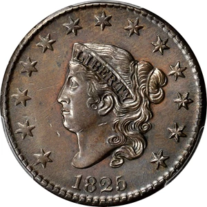 image for: 1825 Matron Head Cent. N-6. Double Profile. Rarity-3. Noyes Die State-C/B. AU Details—Cleaning (PCGS).