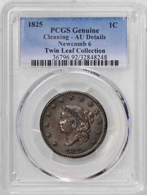 image for: 1825 Matron Head Cent. N-6. Double Profile. Rarity-3. Noyes Die State-C/B. AU Details—Cleaning (PCGS).
