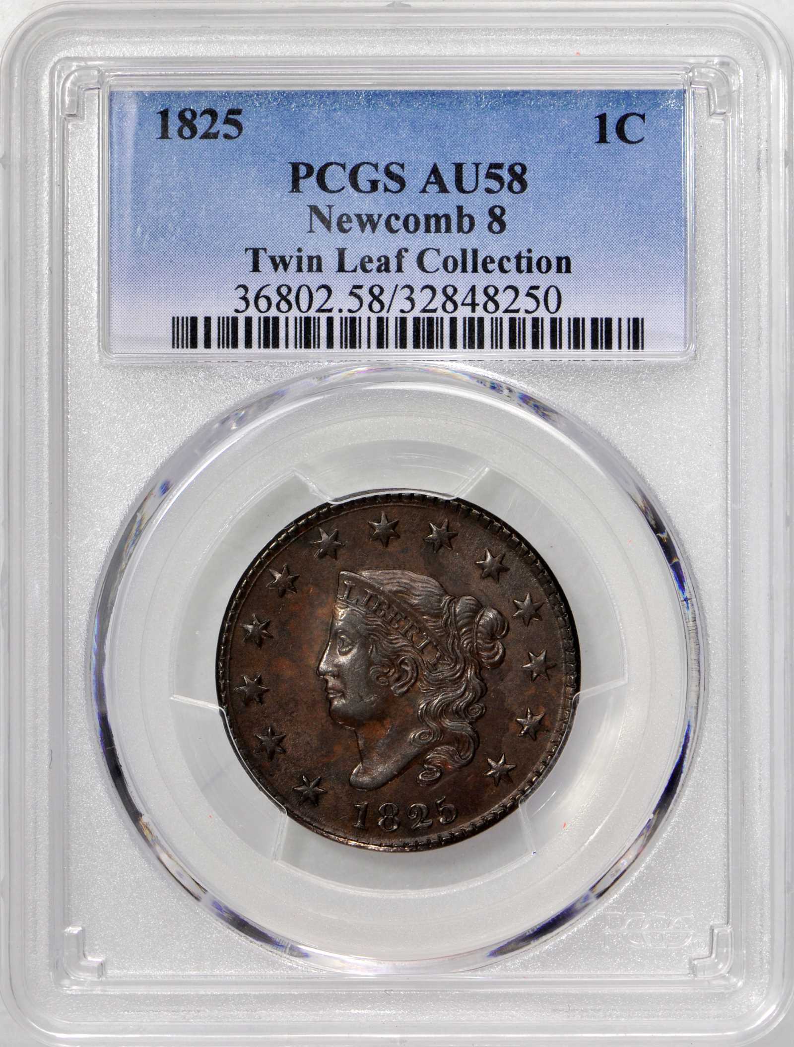 image for: 1825 Matron Head Cent. N-8. Rarity-3. Noyes Die State-B/A. AU-58 (PCGS).
