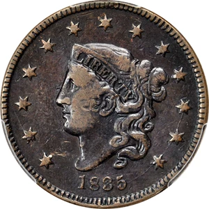 image for: 1835 Matron Head Cent. N-18. Small 8, Small Stars. Double Profile. Rarity-4+. Noyes Die State-C/A. VF-30 (PCGS).