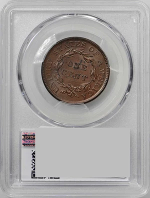 image for: 1837 Modified Matron Head Cent. N-4. Plain Hair Cords, Medium Letters. Rarity-2. Noyes Die State-C/C. Uncirculated Details—Cleaning (PCGS).