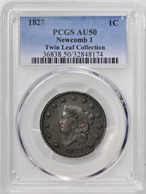 image for: 1827 Matron Head Cent. N-1. Rarity-2. Noyes Die State-A/A. AU-50 (PCGS).