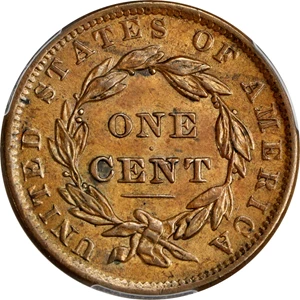 image for: 1837 Modified Matron Head Cent. N-10. Head of 1838. Rarity-1. Noyes Die State-C/B. AU-58 (PCGS).