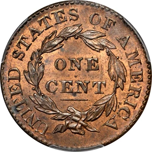 image for: 1828 Matron Head Cent. N-10. Small Wide Date. Rarity-1. Noyes Die State-A/A. MS-62RB (PCGS).