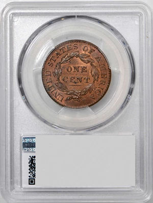 image for: 1828 Matron Head Cent. N-10. Small Wide Date. Rarity-1. Noyes Die State-A/A. MS-62RB (PCGS).