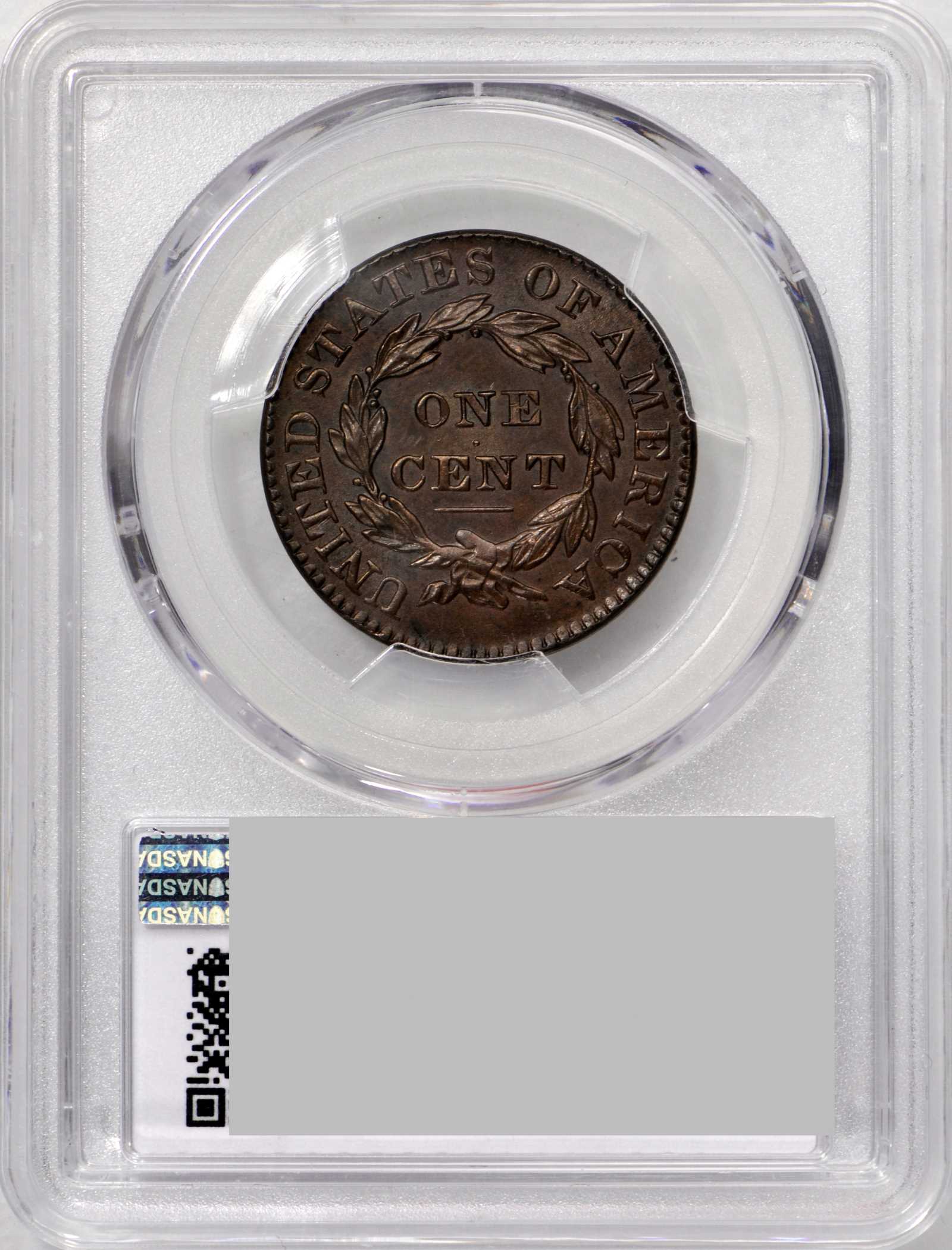 image for: 1831 Matron Head Cent. N-7. Large Letters. Rarity-1. Noyes Die State-C/A. MS-62BN (PCGS).