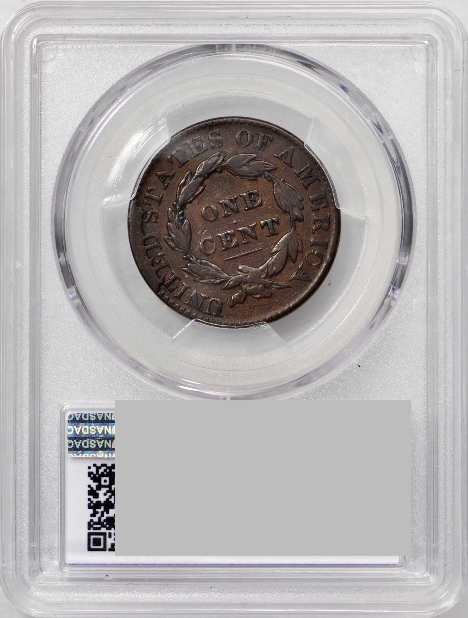 image for: 1831 Matron Head Cent. N-8. Large Letters. Rarity-3. Noyes Die State-C/E. VF-20 (PCGS).