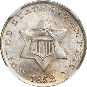 image for: 1852 Silver Three-Cent Piece. MS-68 (NGC).