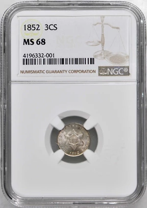 image for: 1852 Silver Three-Cent Piece. MS-68 (NGC).