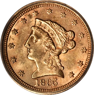 image for: 1865-S Liberty Quarter Eagle. MS-63 (ICG).