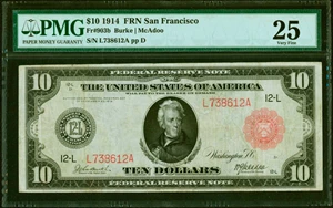 image for: Fr. 903b. 1914 $10 Federal Reserve Note. San Francisco. PMG Very Fine 25.