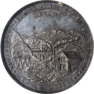 image for: 1876 U.S. Centennial Exposition. Nevada Dollar. Silver. 38 mm. HK-19, Julian CM-36. Rarity-5. MS-62 (PCGS).