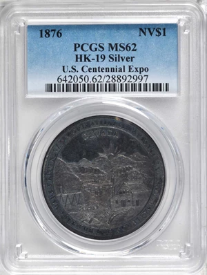 image for: 1876 U.S. Centennial Exposition. Nevada Dollar. Silver. 38 mm. HK-19, Julian CM-36. Rarity-5. MS-62 (PCGS).