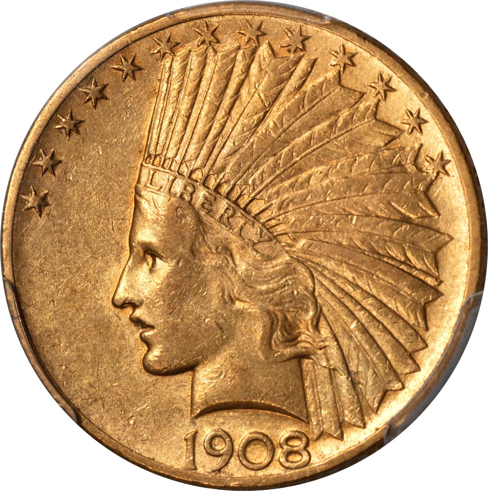 1908 Indian Eagle. Motto. AU-53 (PCGS).